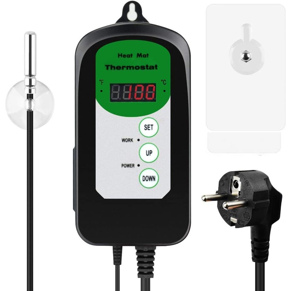Meterk Electronic Thermostat with LED display, designed for precise temperature control in breeding applications, featuring a compact design and tool bag.